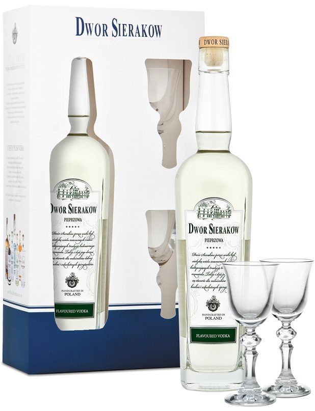 Dwór Sieraków Pieprzowa 0,7 l w pudełku z dwoma kieliszkami